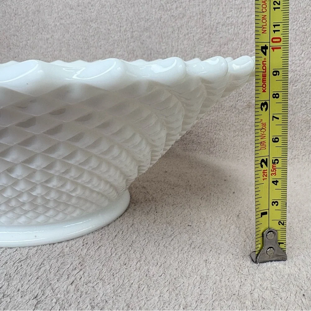 Vintage Milk Glass Large Decorative Bowl White Diamond Cut Pattern Round VTG - Picture 9 of 11